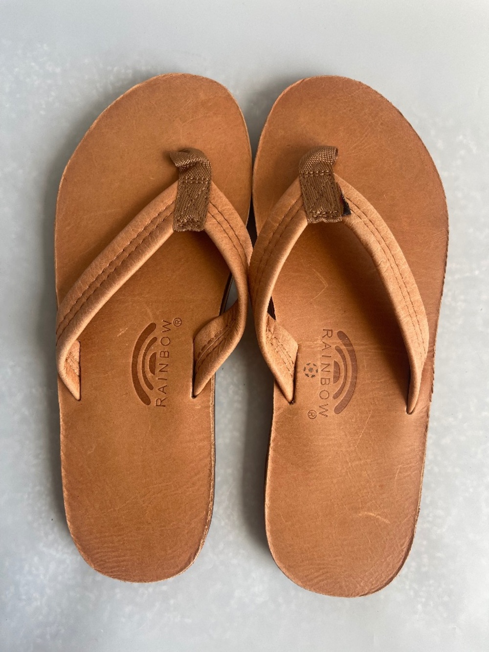 Rainbow Sandals Tan Leather Flip Flops Men’s 10-11 Large NWOT